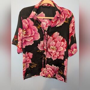 Impressions Black and Pink Floral Blouse